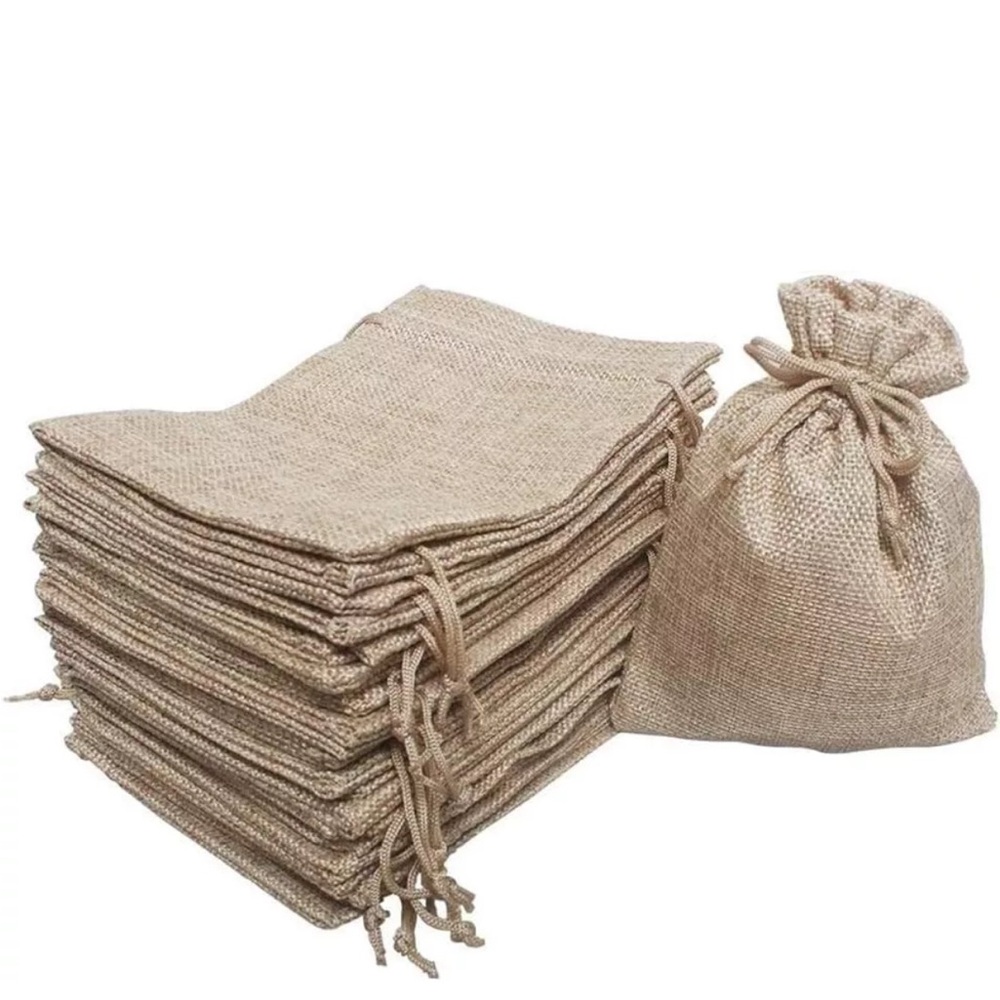 Set of 25 5x7 Burlap Bags with drawstrings 
New in bag.